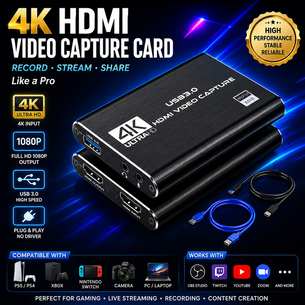4K HDMI Video Capture Card USB 3.0 Ultra HD HDMI to USB Converter for Recording
