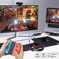 4K HDMI Capture Card for Streaming, Full HD 1080P 60FPS USB Cam Link Game Audio