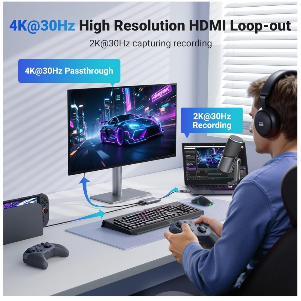 4K@30Hz HDMI Video Capture Card USB 3.0 Streaming Gaming