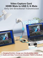 Video Capture Card with PD 100W for Meta Quest 2/3/3s, HDMI to USB C/USB A Ad…