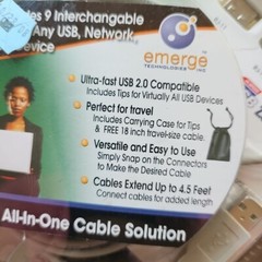 Emerge Universal 3’ Cable Kit For Usb 2.0, Network & Phone Computer NEW!