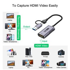 Video Capture Card 4K HDMI to USB-A/USB-C Capture Card Full HD 1080P 60FPS US…
