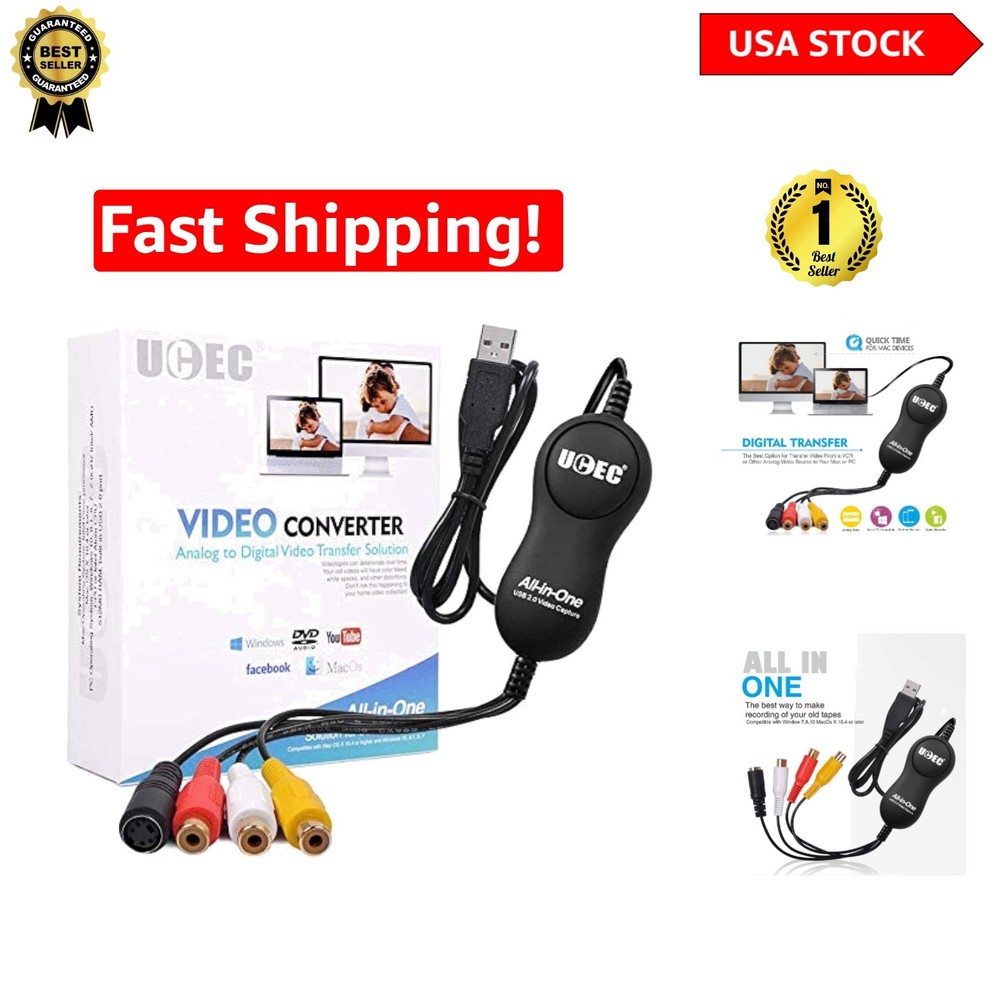 VHS to Digital Converter Kit: RCA to USB Video Capture Device for Mac & PC