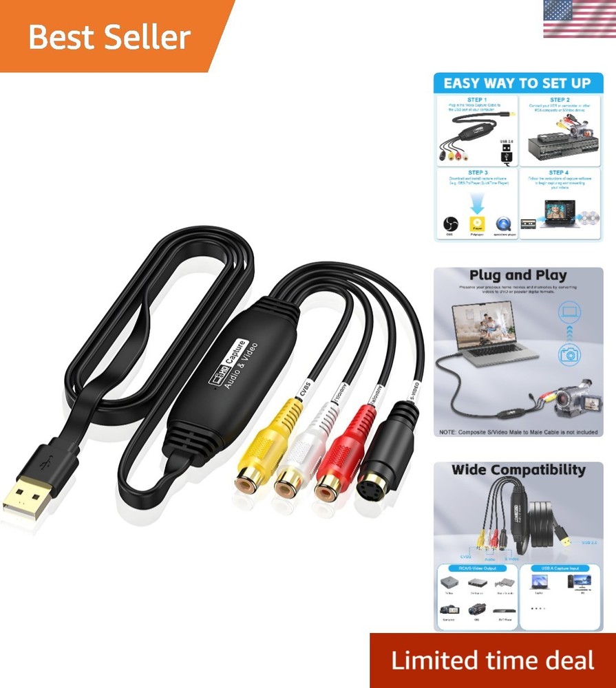 VHS to Digital Converter, USB Video Capture Card Device, RCA to USB A Convert…