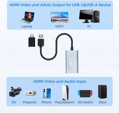 Video Capture Card, USB3.0 HDMI to USB C Capture Card, 4K 1080P 60FPS