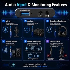 USB 3.0 HDMI Capture Card 1080P 60FPS 4K Pass-Through for PS5, Switch, Xbox, …
