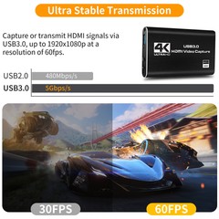 4K Audio Video Capture Card, USB 3.0 HDMI Video Capture Device Full HD Recording
