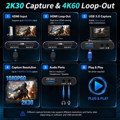 USB 3.0 HDMI Capture Card 1080P 60FPS 4K Pass-Through for PS5, Switch, Xbox, …