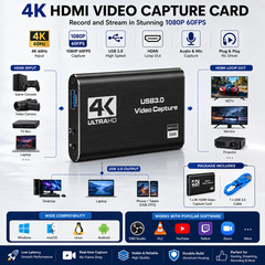 4K HDMI Video Capture Card USB 3.0 Audio Capture Device 1080P 60FPS