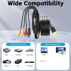 VHS to Digital Converter, USB Video Capture Card Device, RCA to USB A Convert…