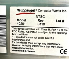 Hauppauge WinTV USB TV Tuner Capture SVideo Coax NTSC Model 40201