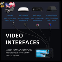 ideo Recorder 1080P 60FPS USB2.0 with 7″ Screen, DVI/HDMI/CVBS/VGA/YPBPR Cap