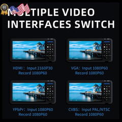 ideo Recorder 1080P 60FPS USB2.0 with 7″ Screen, DVI/HDMI/CVBS/VGA/YPBPR Cap