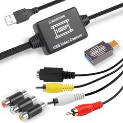 Oassuose VHS to Digital Converter,USB-A/USB-C Video 1080P Capture Black