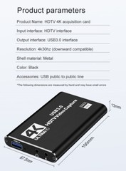 4K Audio Video Capture Card USB 3.0 HDMI Device Full HD Recording for Switch PS4