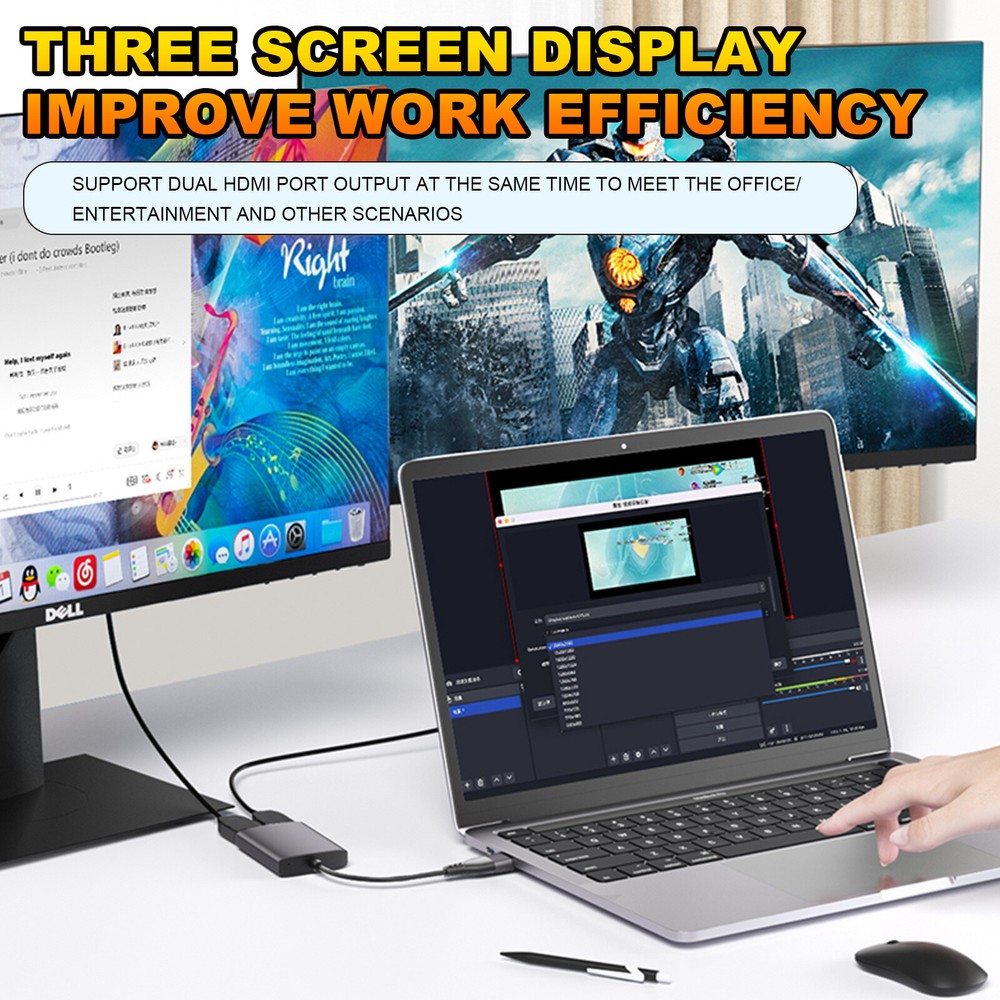 Type C/B3.0 to Dual HDMI Adapter 1080P 60Hz Extend 2 Different Screen Hub B9