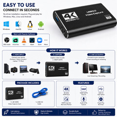 4K HDMI Video Capture Card USB 3.0 Audio Capture Device 1080P 60FPS