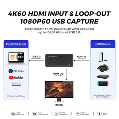 4K HDMI Capture Card, USB 3.0 Video Capture Card for Live Streaming & Gaming,…