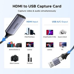 Lightweight 4K HDMI Capture Card with USB-A & USB-C for Seamless Streaming