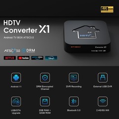 OTA 4K UHD ATSC 3.0 Converter Digital TV Tuner Free DRM DVR Smart Android TV Box