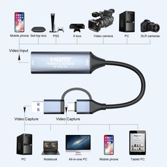4K 30FPS HDMI Video Capture Card,Video Recording Card HDMI USB 3.0 with Type-…