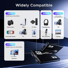 Video Capture Card, Audio Video Capture Card, USB 3.0 Capture Card 4K HDMI Loop-
