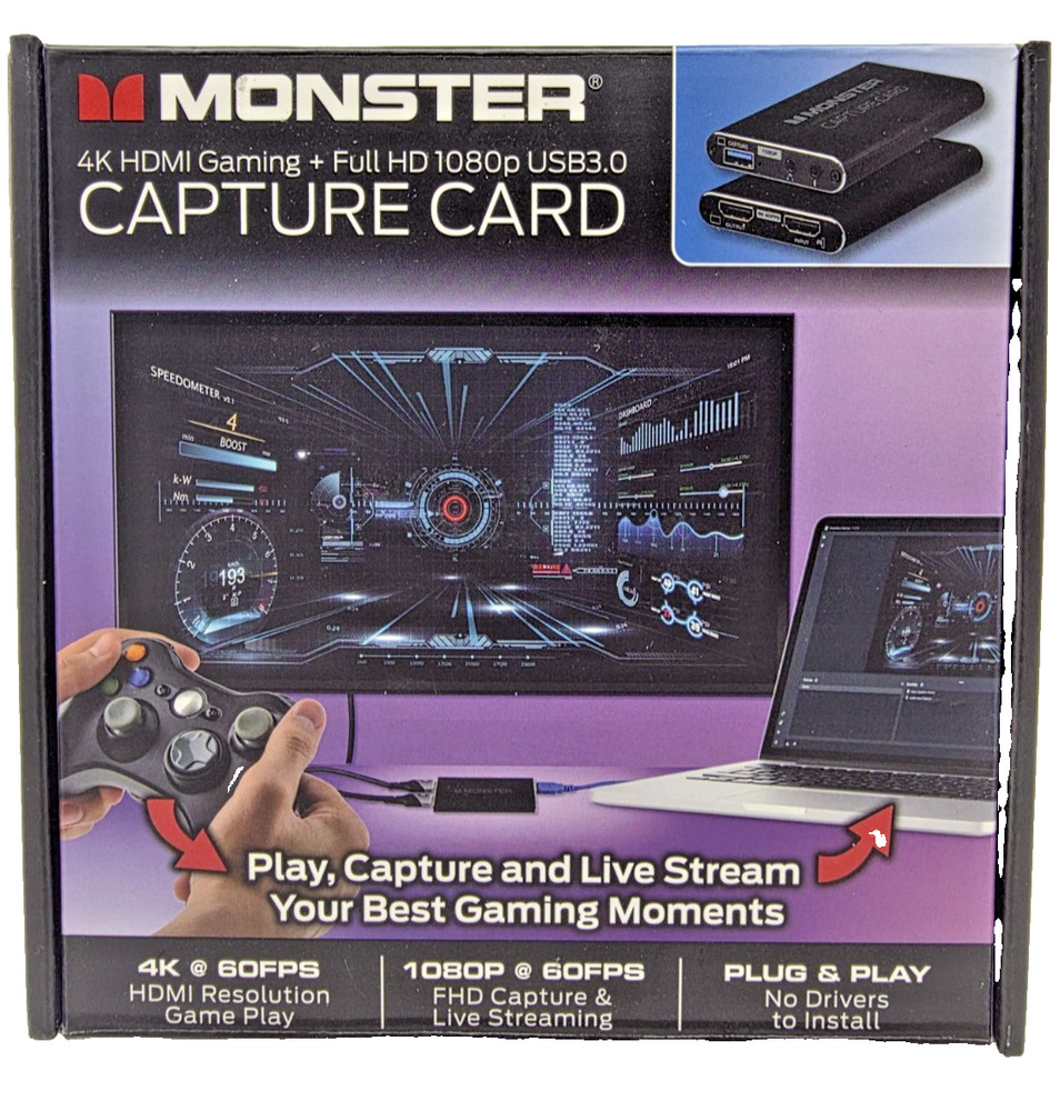 Monster 4K HDMI Capture Card USB 3.0 1080p60 Game Streaming Recorder MAD1 Sealed