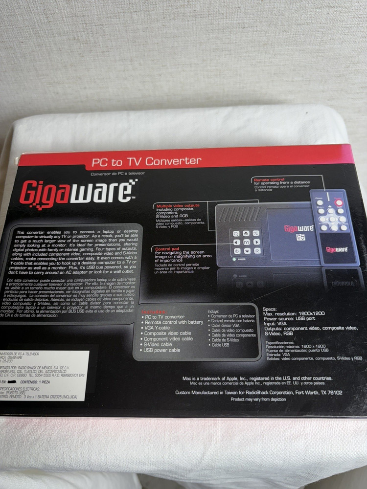 Gigaware PC to TV Converter VGA Video Capture NTSC/PAL USB 2.0 w/ Remote
