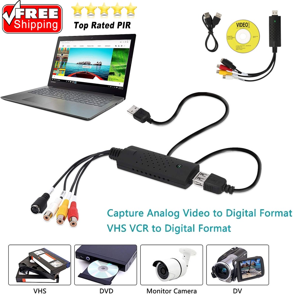 USB2.0 VHS To DVD Converter Audio Video Capture Kit Scart RCA Cable for Win10