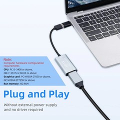 Video Capture Card, USB3.0 HDMI to USB C Capture Card, 4K 1080P 60FPS