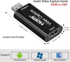 HDMI Video Capture, Audio Video Capture Cards HDMI to USB, Full HD 1080 USB 2.0