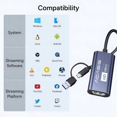 Acasis 4K 30Hz Video Capture Card 1080P 60FPS HDMI to USB Converter for PC Mac