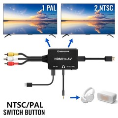 HDMI to RCA Converter with 3.5mm Audio Headphones Port, AV Black