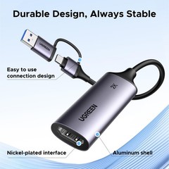 2K 30Hz Video Capture Card, 1080P 60FPS HDMI to USB 3.0 & USB-C, Low Latency for