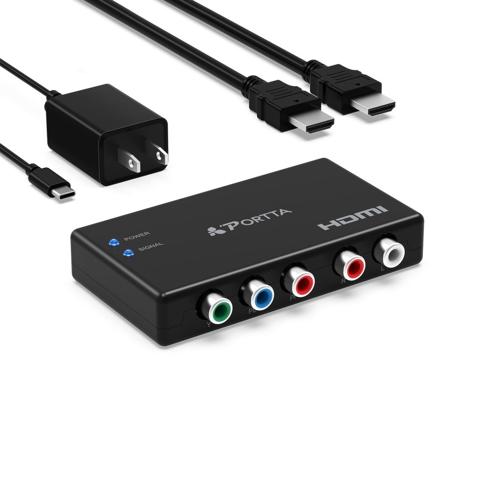 Portta Component to HDMI Converter w/ cable & Power adapter, Black