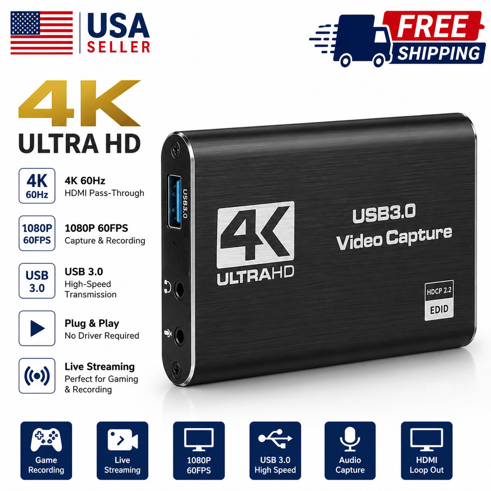 4K HDMI Video Capture Card USB 3.0 Audio Capture Device 1080P 60FPS