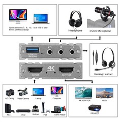 Grey 4K 1080P HDMI to USB 3.0 Video Capture Card Ultra HD with Headphone