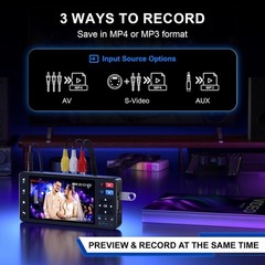 Portta VD20P VHS to Digital Converter to MP4 with 5″ in HD Preview LCD Open New