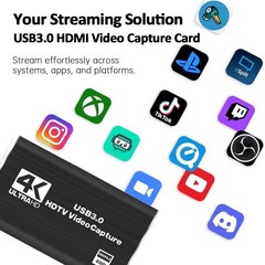 4K USB3.0 HDMI Video Capture Card Box Live Stream Game Record Tiktok PC/Phone US