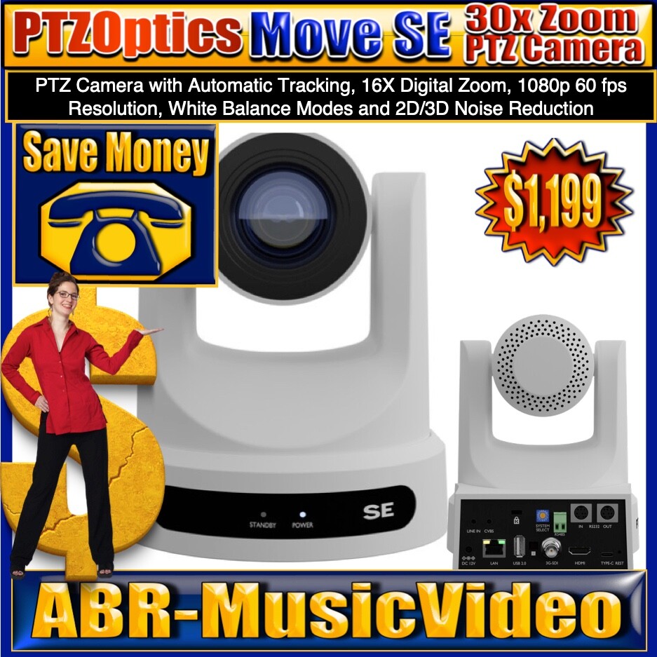 PTZOptics Move SE 30X Optical Zoom PTZ Camera White 1 Year Manufacture Warranty